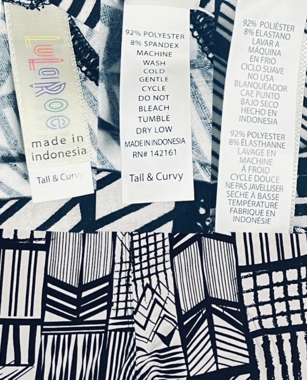 LuLaRoe TC Tall & Curvy Leggings Black White Geometric Print EUC